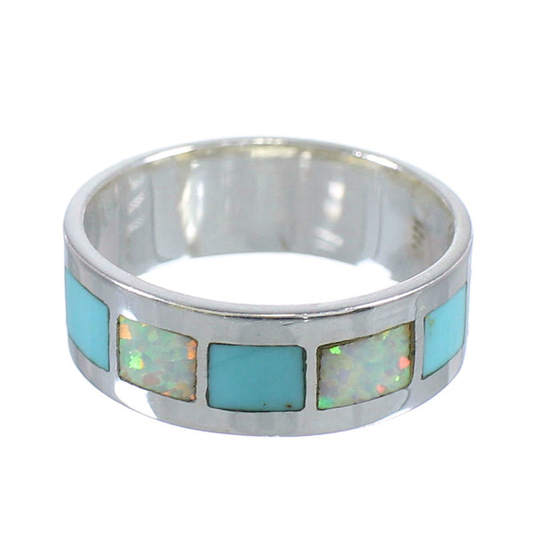 Opal And Turquoise Inlay Silver Ring Size 7-1/4 VX58309